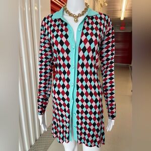 Colorful Geometric Cardigan Button Up Dress